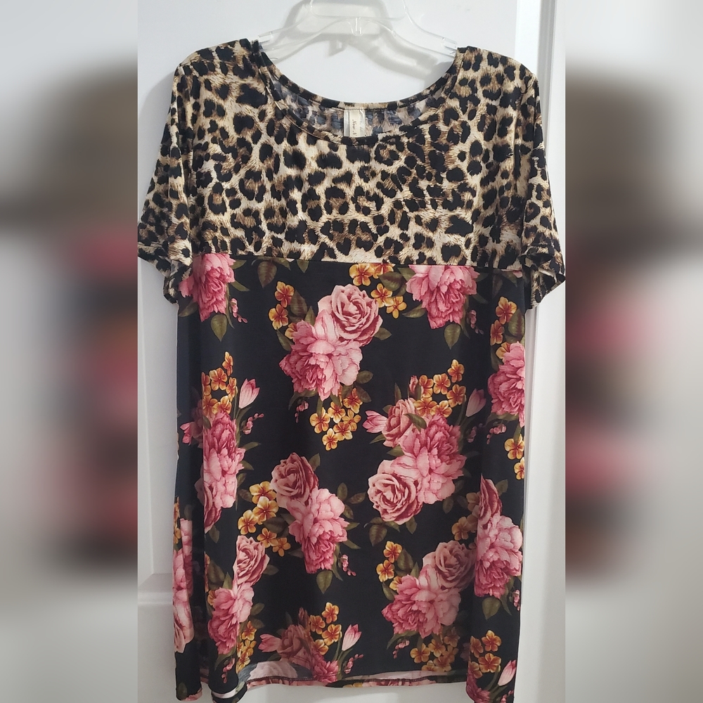 Black Floral top with Leopard print